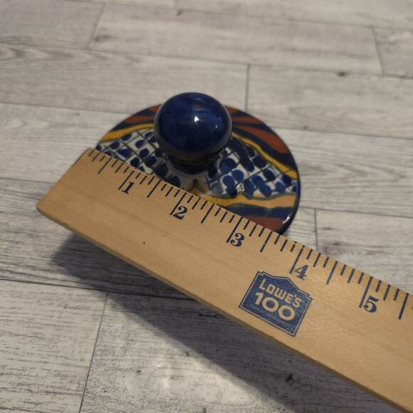 Lidded Talavera Mexico Terracotta Hand Painted Bowl With Handles - Picture 15 of 15